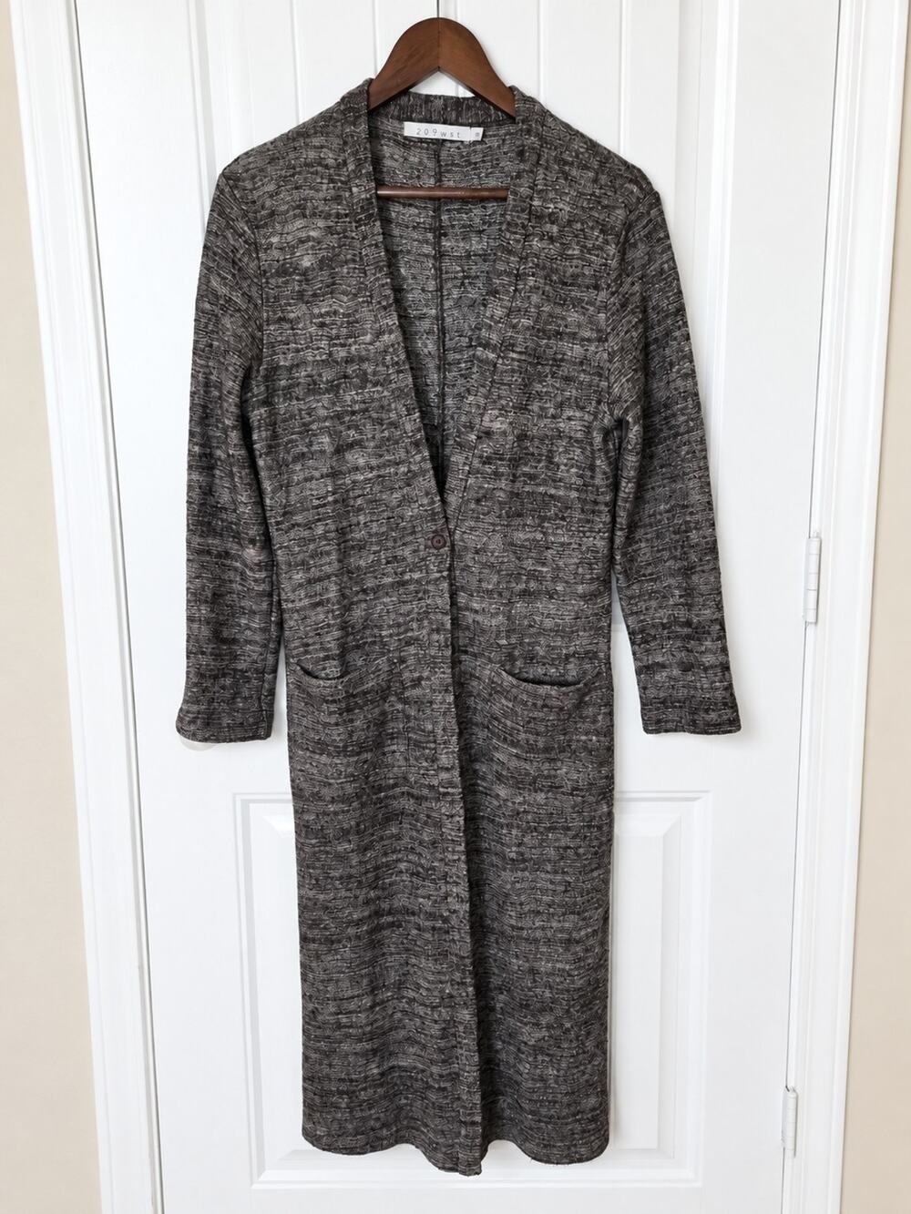 209 West Womens XS Gray Wool Blend Long Duster Cardigan Sweater Coat Quiet Luxur